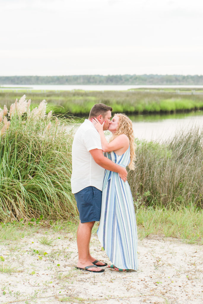 couple kissing on sound Topsail Beach NC