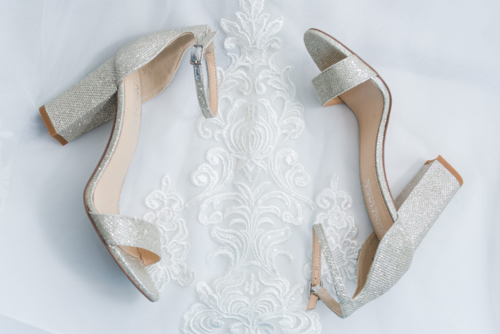 wedding shoes on wedding dress