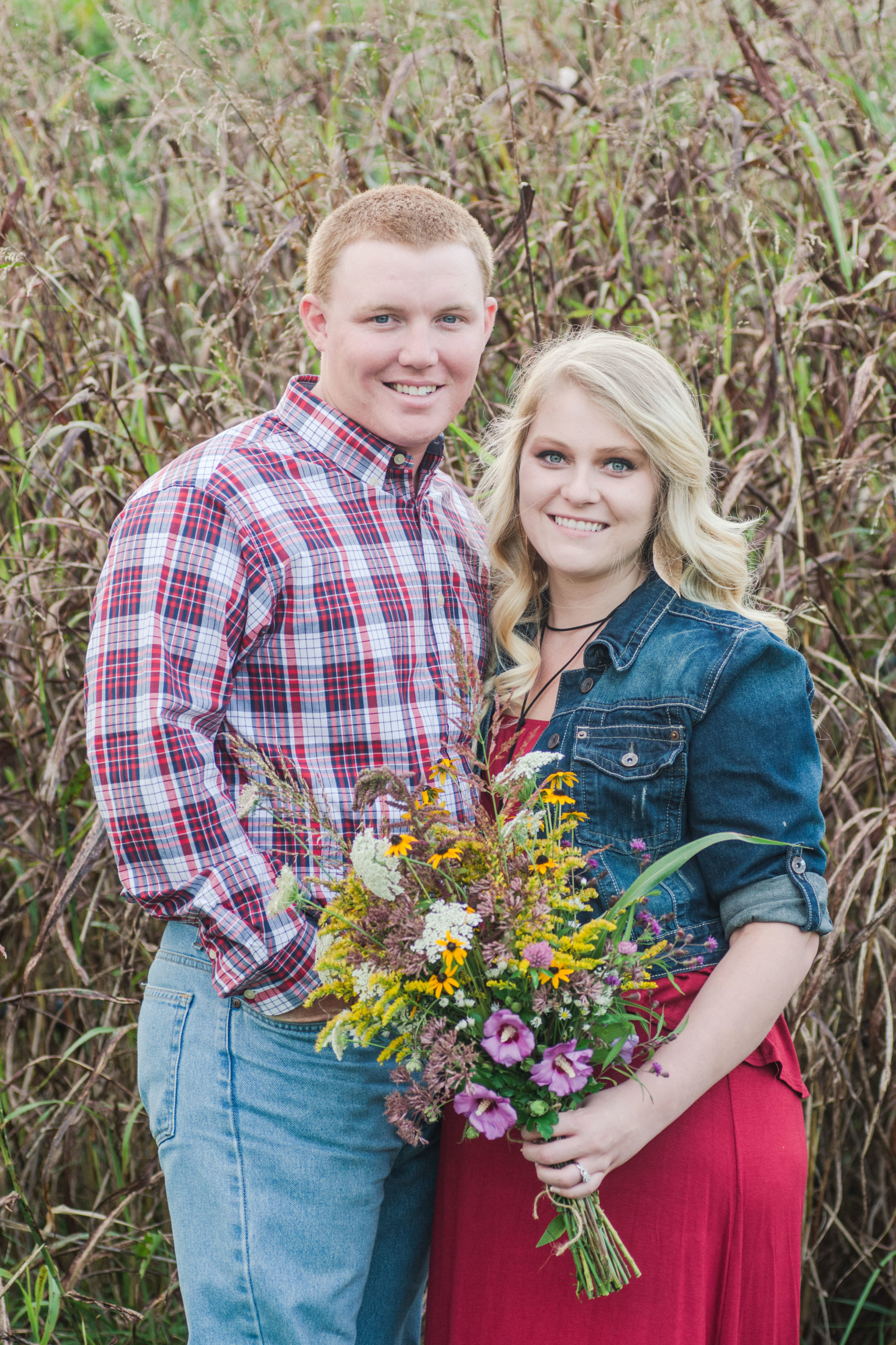 engaged couple standing together with bouquet Elkton Virginia