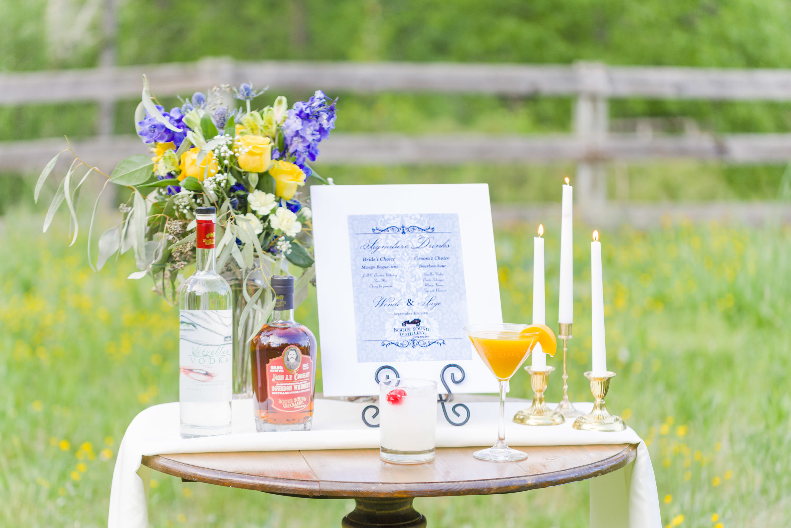 signature cocktail tablescape from Bogue Sound Distillery