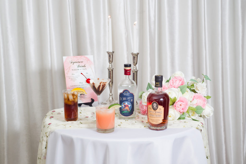 signature drink signage and mixed drinks for styled shoot - Bogue Sound Distillery