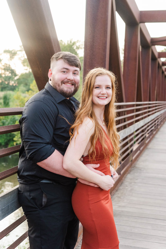 couple posing on bridge at Wasabi Park Roanoke Virginia