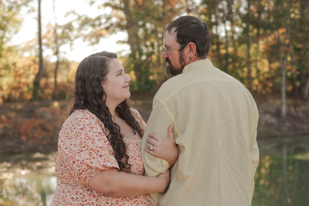 couple gazing at each other during engagement session