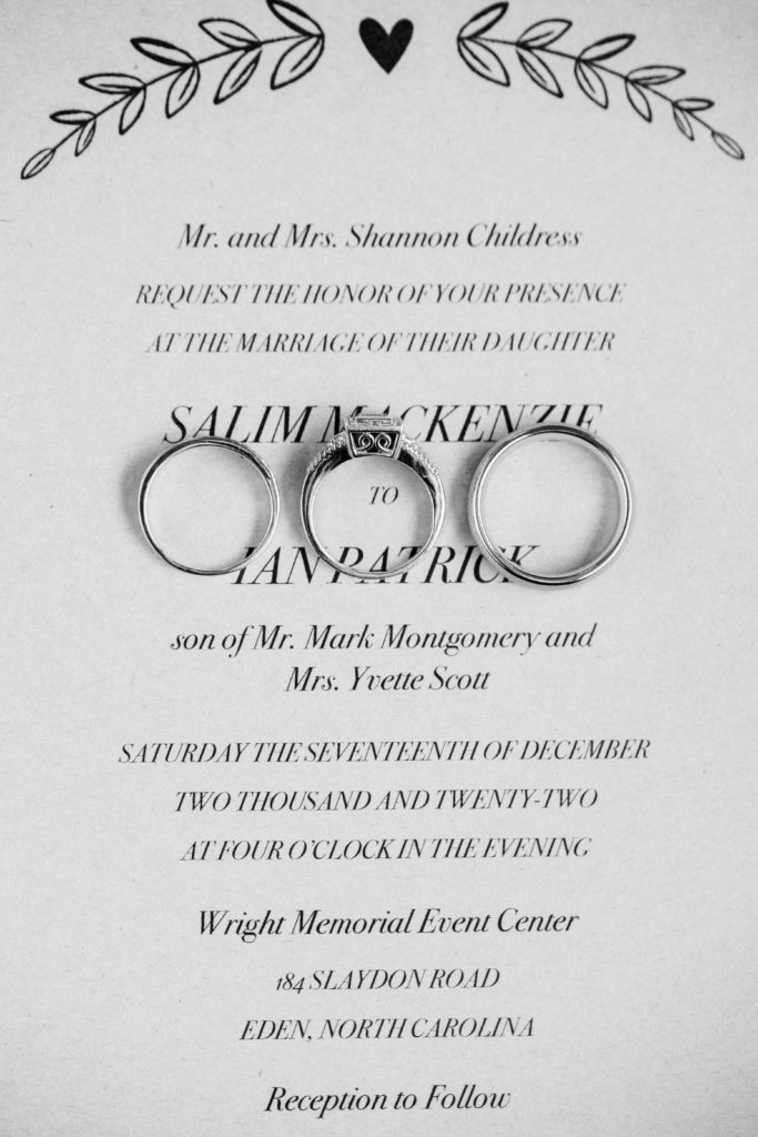 wedding rings on wedding invitation Wright Memorial Event Center