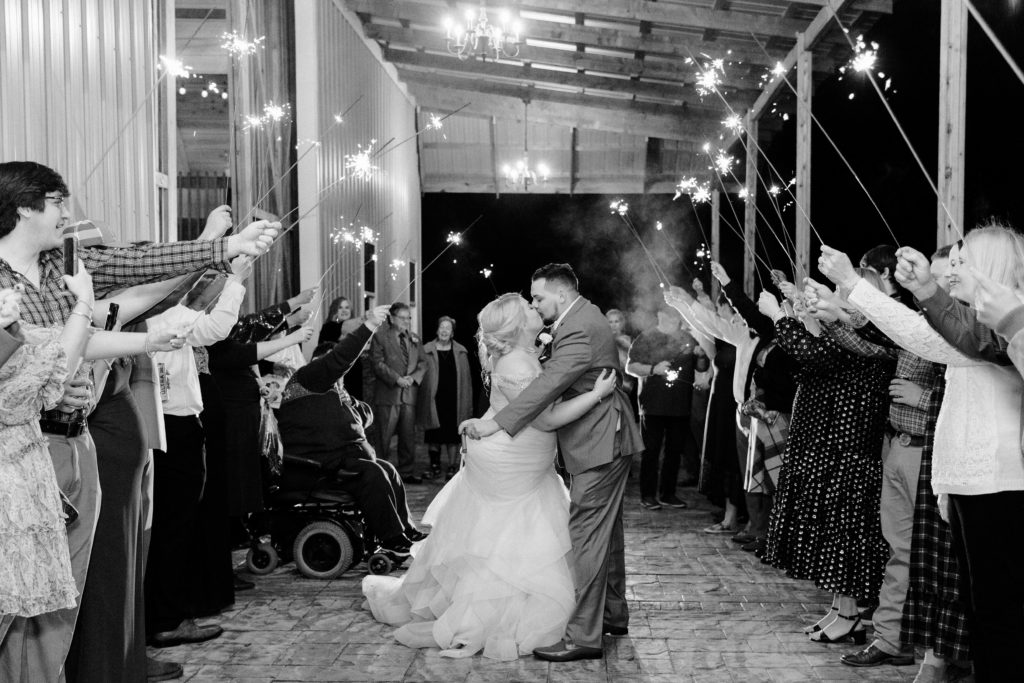 Sparkler exit at Wright Memorial Event Center - Wedding Day