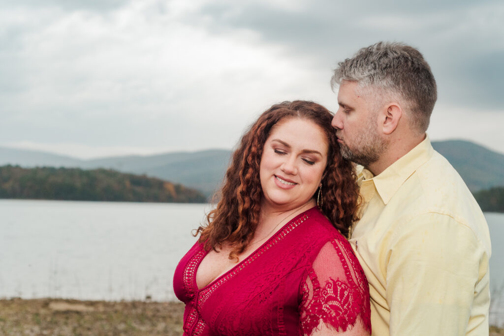 couple nuzzling at Carvins Cove Natural Reservoir, Virginia