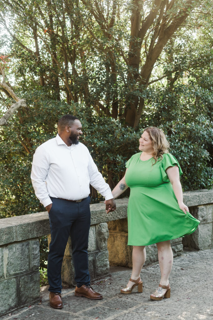 couple interacting with each other during engagement photos