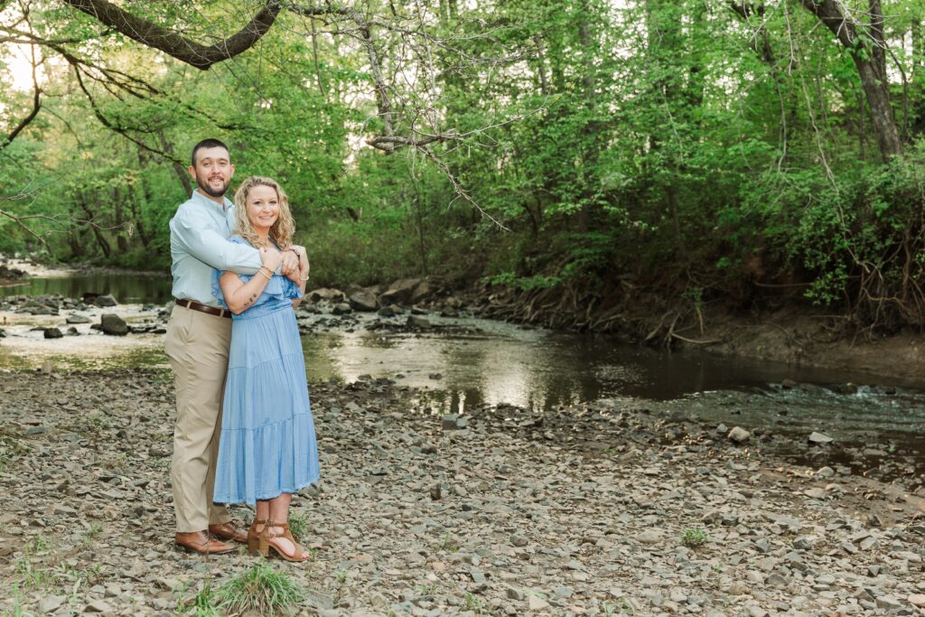 engagement session by creek at River Walk Park