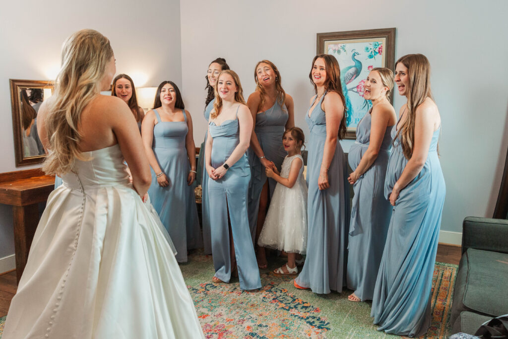 1st look with bridesmaids