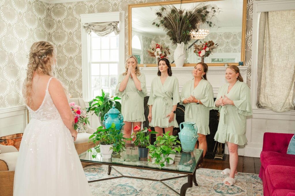 First look with bridesmaids 