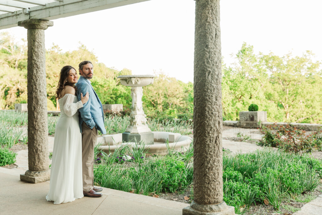 couple during engagement session in Italian Garden, Maymont