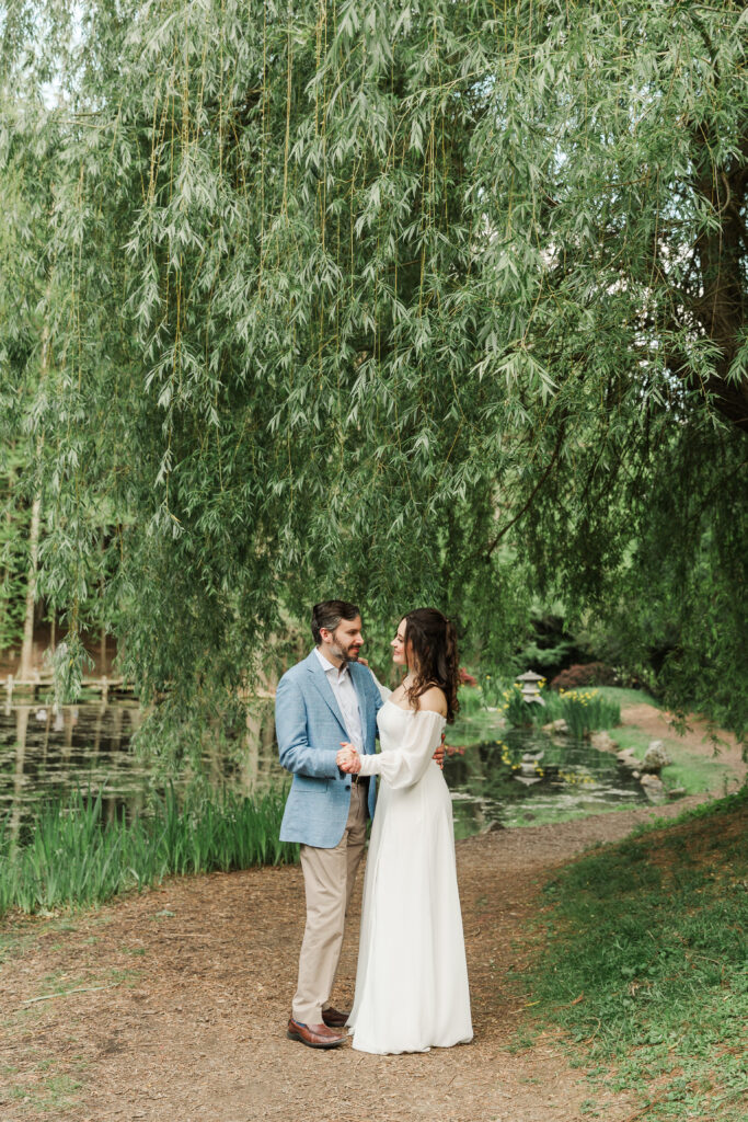 couple dancing, engagement session, Japanese Garden at Maymont