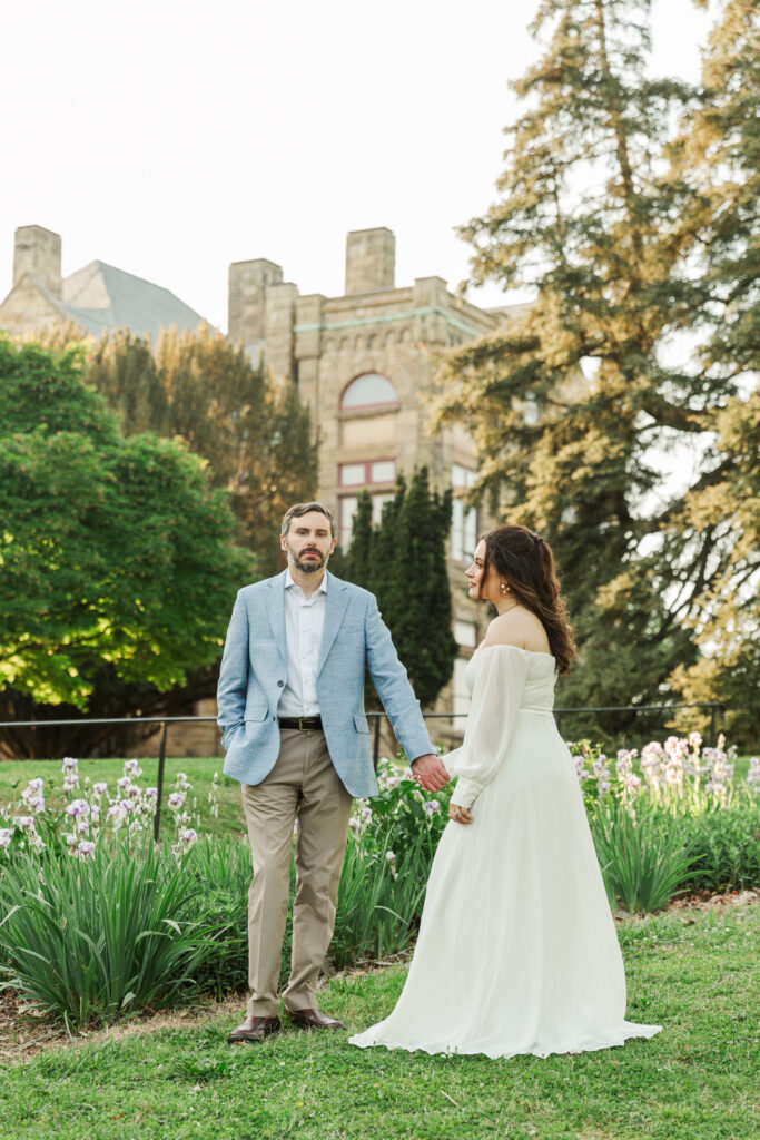 engagement session in front of mansion at Maymont