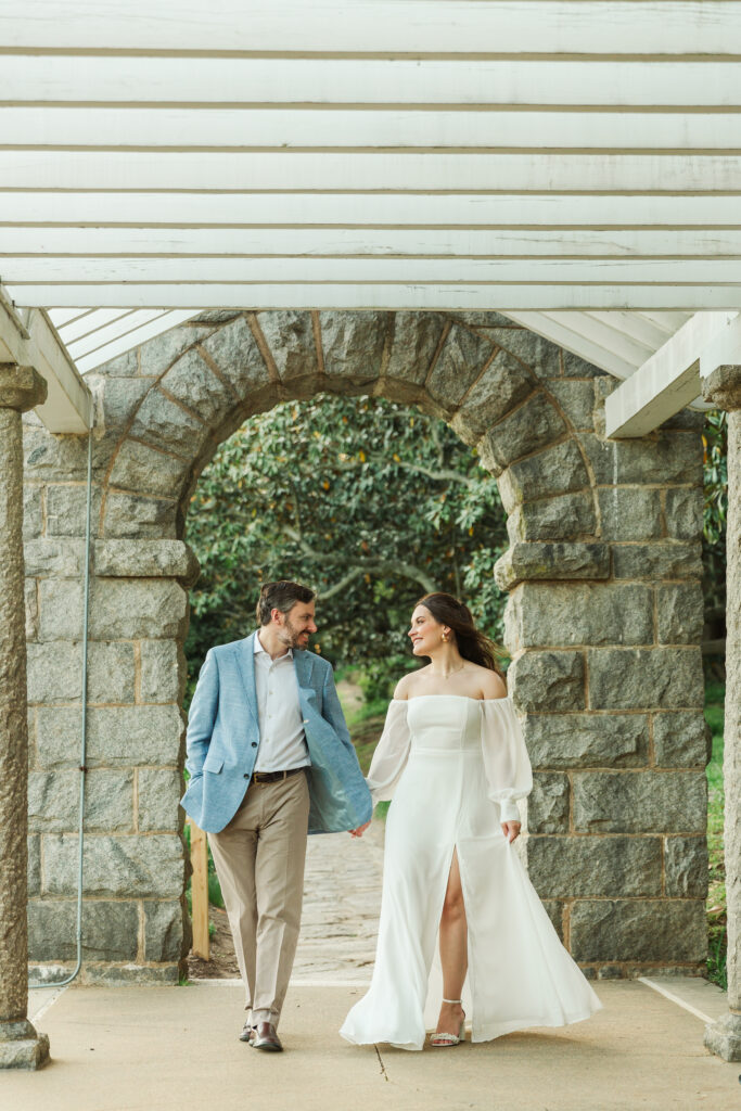 couple walking in Italian garden in Maymont