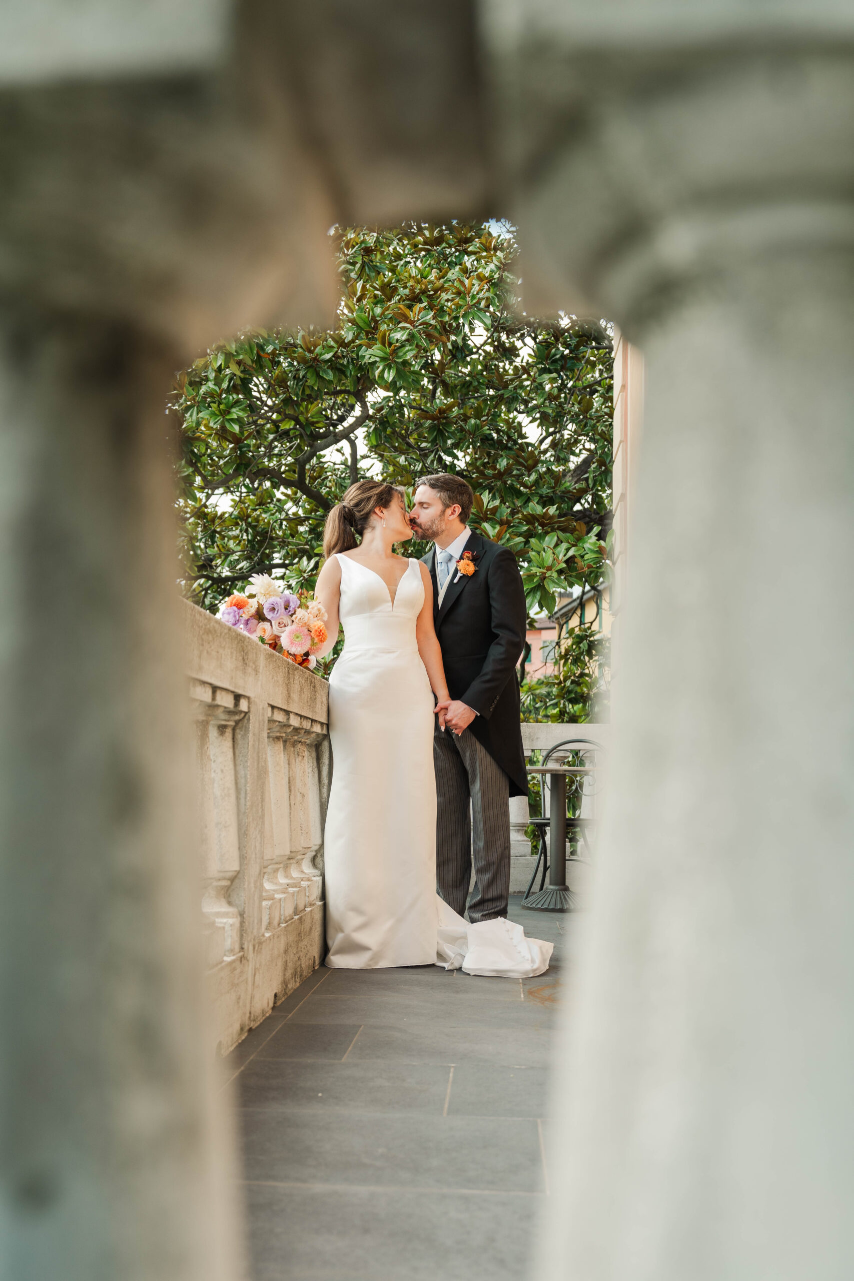 bride and groom portraits at Hotel Villa Cipressi, Lake Como, Italy