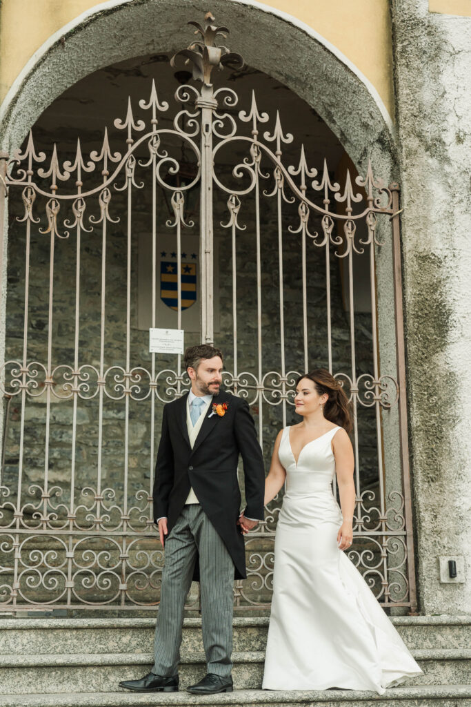 bride and groom portraits at Hotel Villa Cipressi, Lake Como, Italy