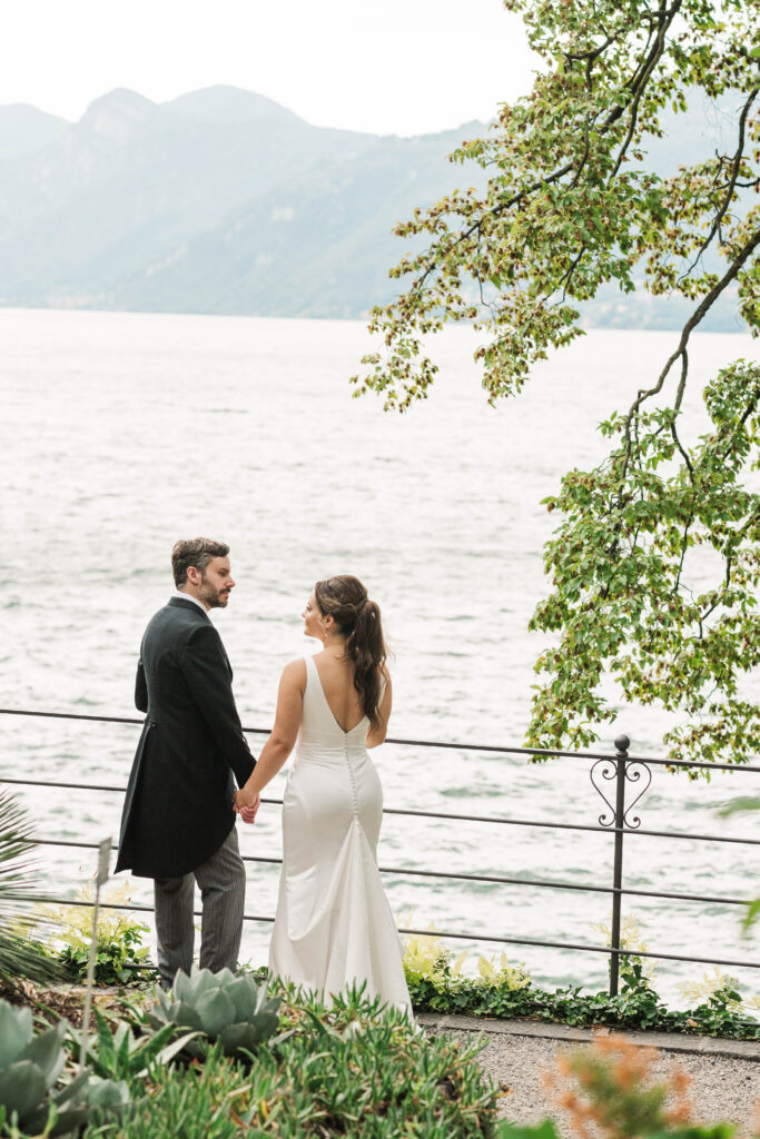 bride and groom portraits at Hotel Villa Cipressi, Lake Como, Italy