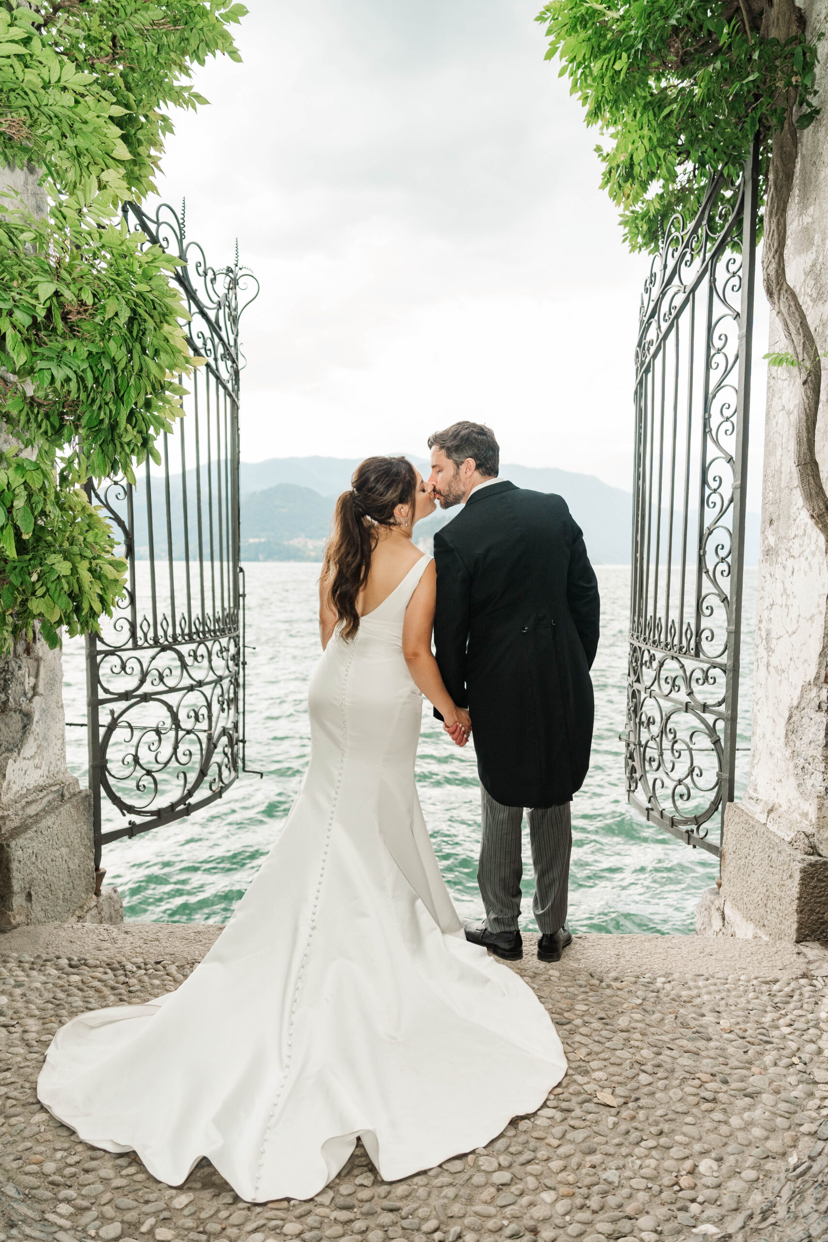 bride and groom portraits at Hotel Villa Cipressi, Lake Como, Italy