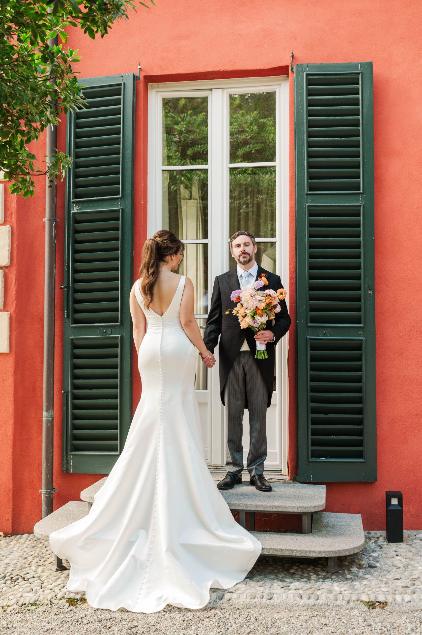 bride and groom portraits at Hotel Villa Cipressi, Lake Como, Italy