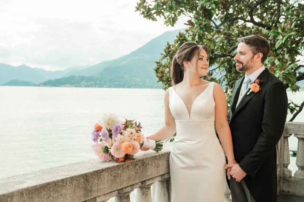 bride and groom portraits at Hotel Villa Cipressi, Lake Como, Italy