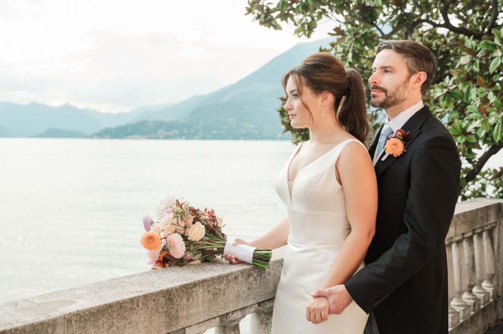 bride and groom portraits at Hotel Villa Cipressi, Lake Como, Italy