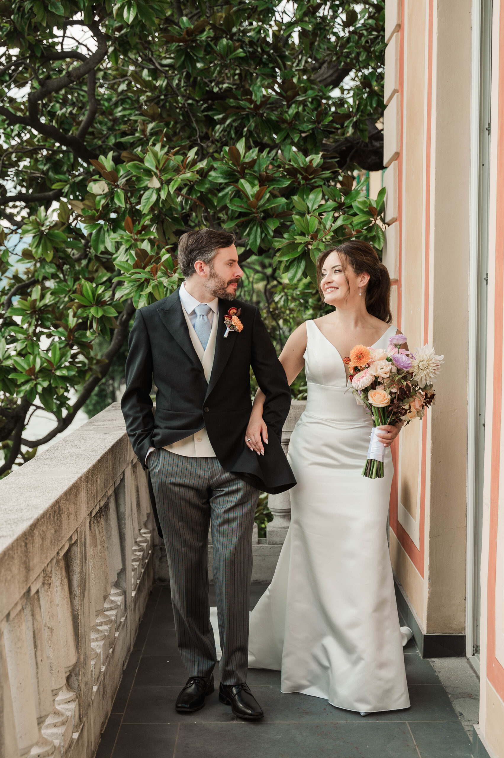 bride and groom portraits at Hotel Villa Cipressi, Lake Como, Italy