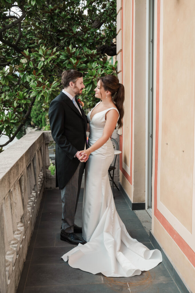 bride and groom portraits at Hotel Villa Cipressi, Lake Como, Italy