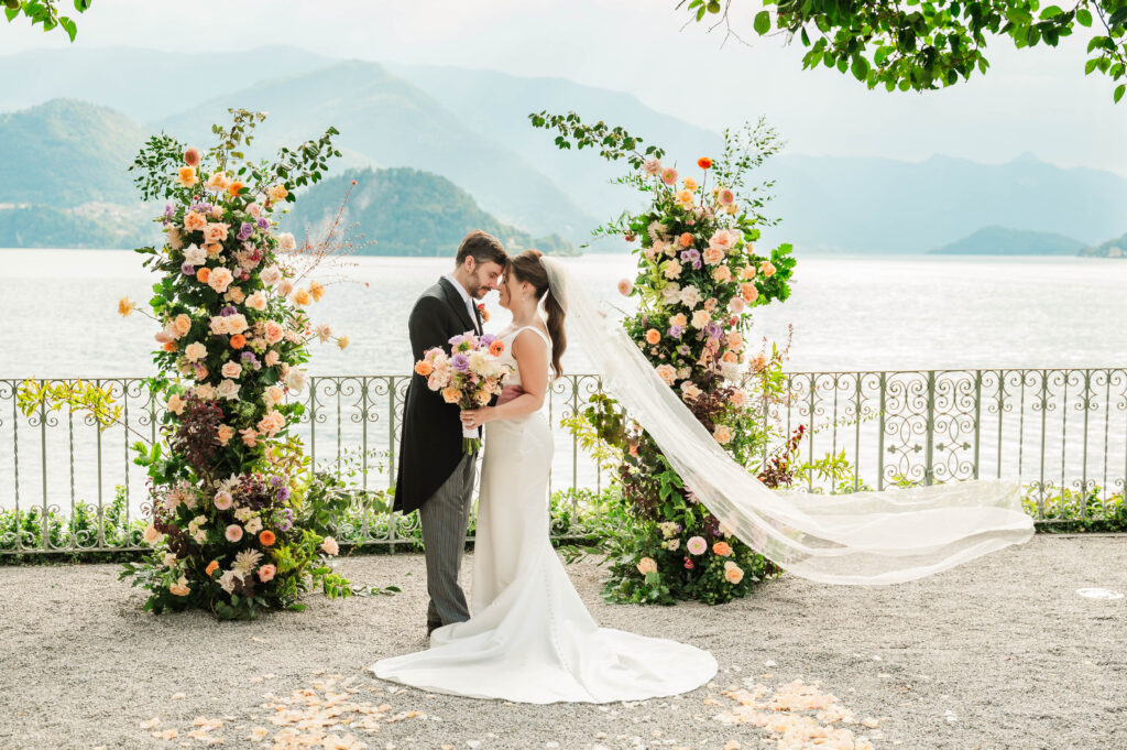 bride and groom portraits at Hotel Villa Cipressi, Lake Como, Italy