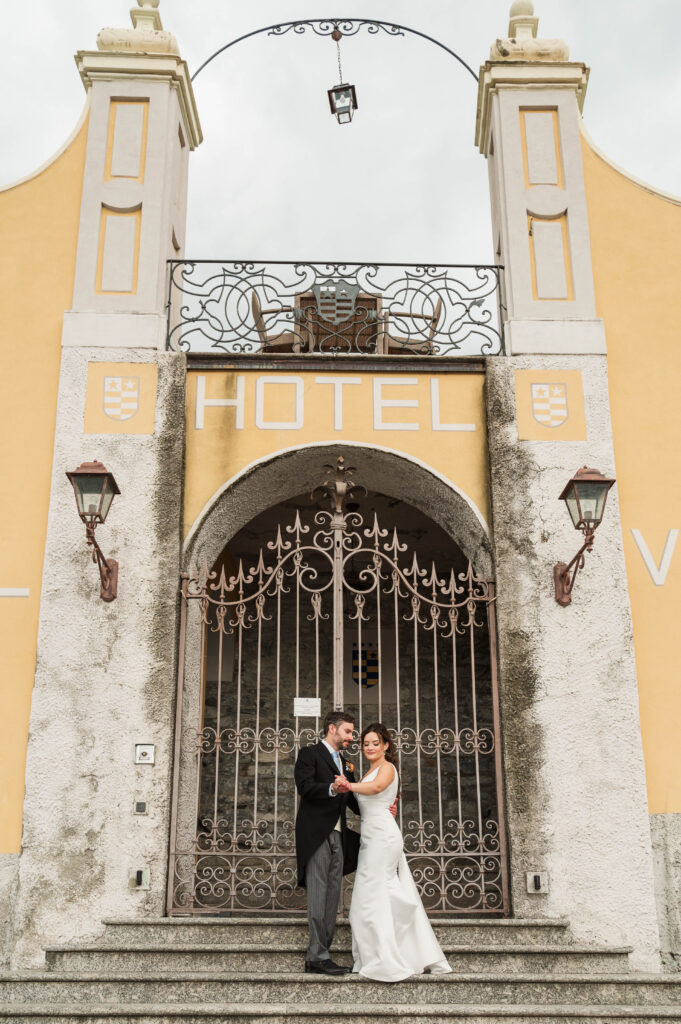 bride and groom portraits at Hotel Villa Cipressi, Lake Como, Italy