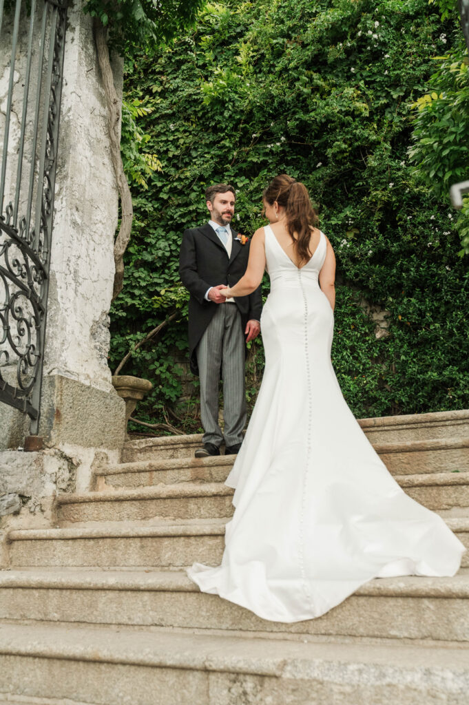 bride and groom portraits at Hotel Villa Cipressi, Lake Como, Italy