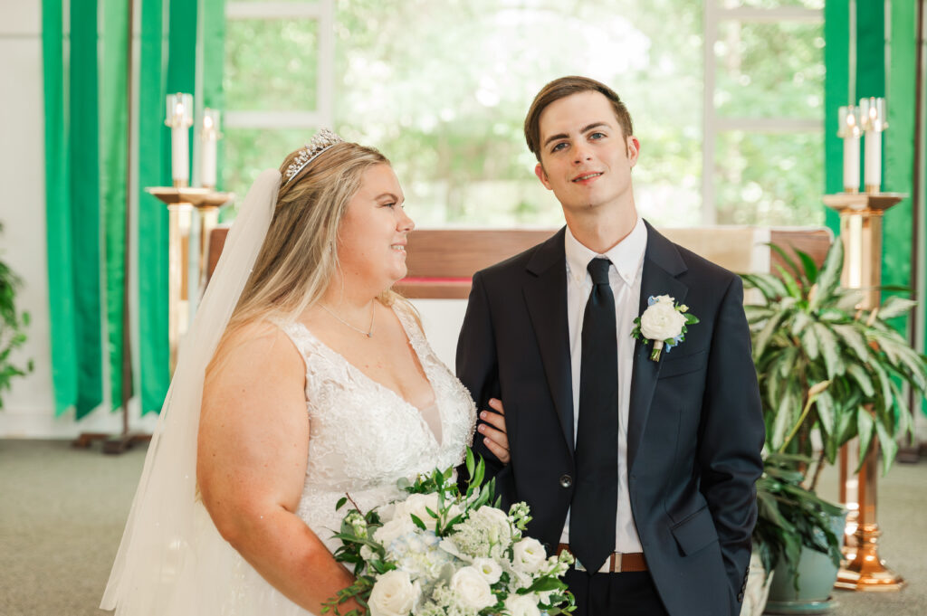 bride & groom in catholic church