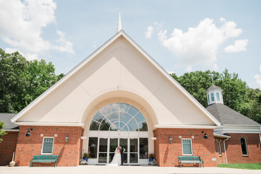 bride & groom at catholic church