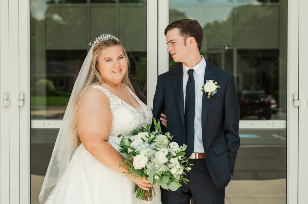 bride & groom at catholic church
