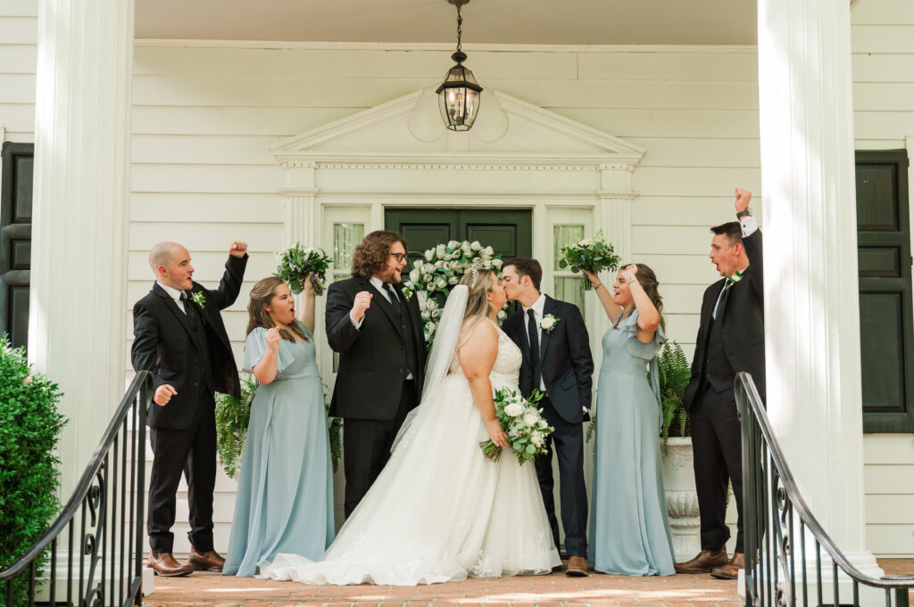 bride & groom with wedding party at Virginia Cliffe Inn