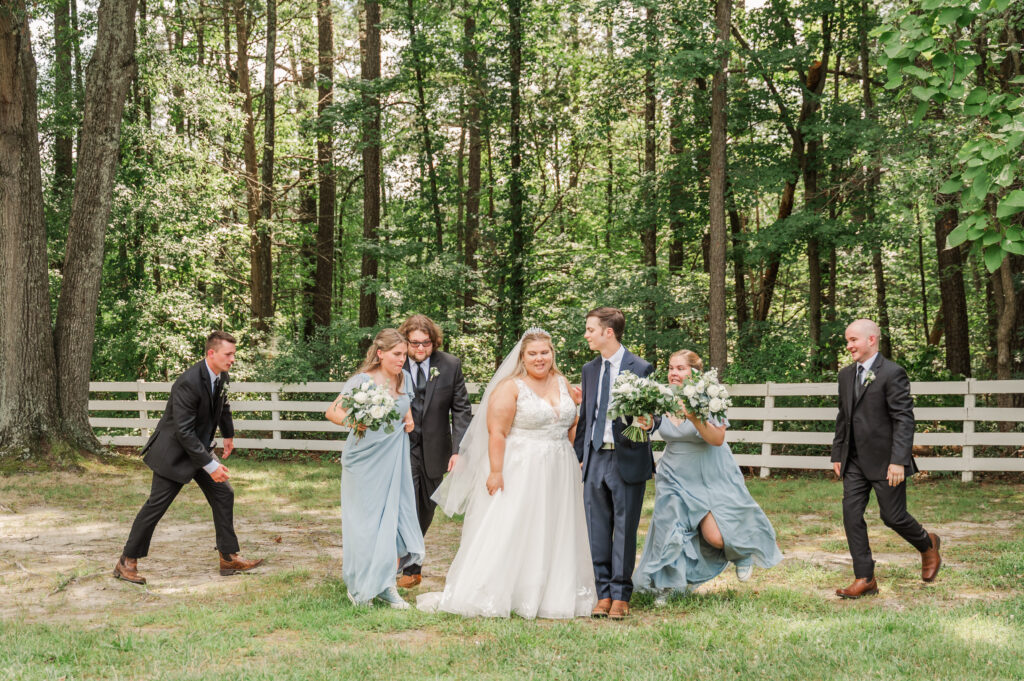 bride & groom with wedding party at Virginia Cliffe Inn