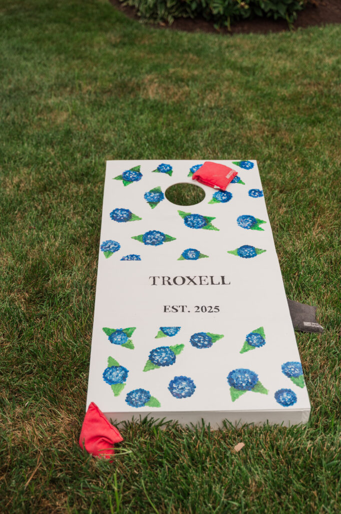 corn hole game made for bride and groom