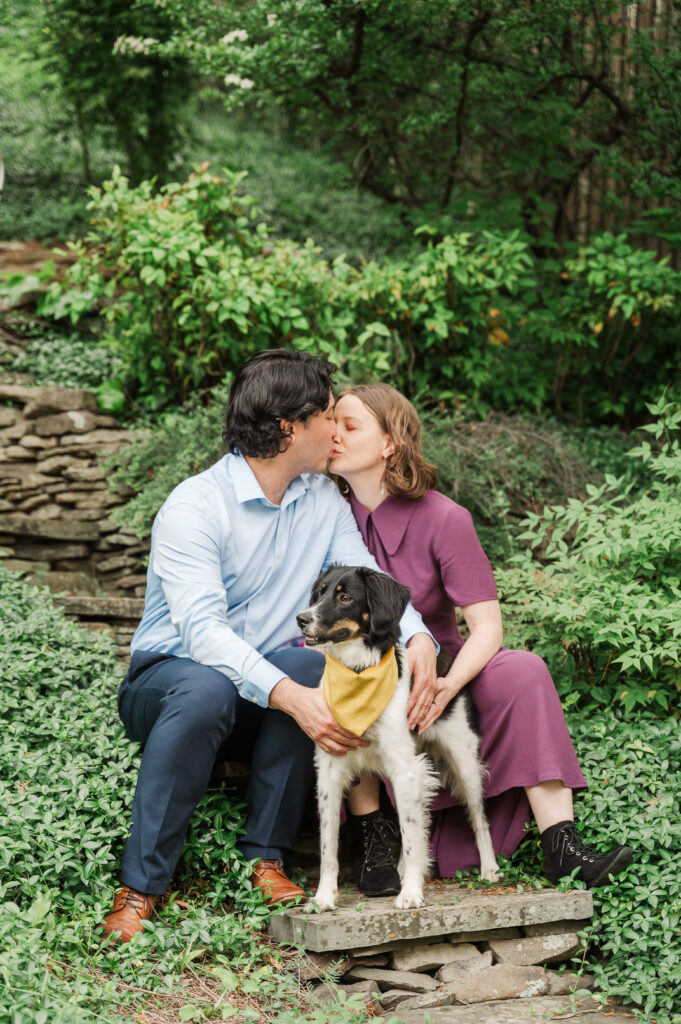 Chelsea and Alex with their dog Sidney at Alex’s mom’s house before their Huntley Meadows engagement photos.
