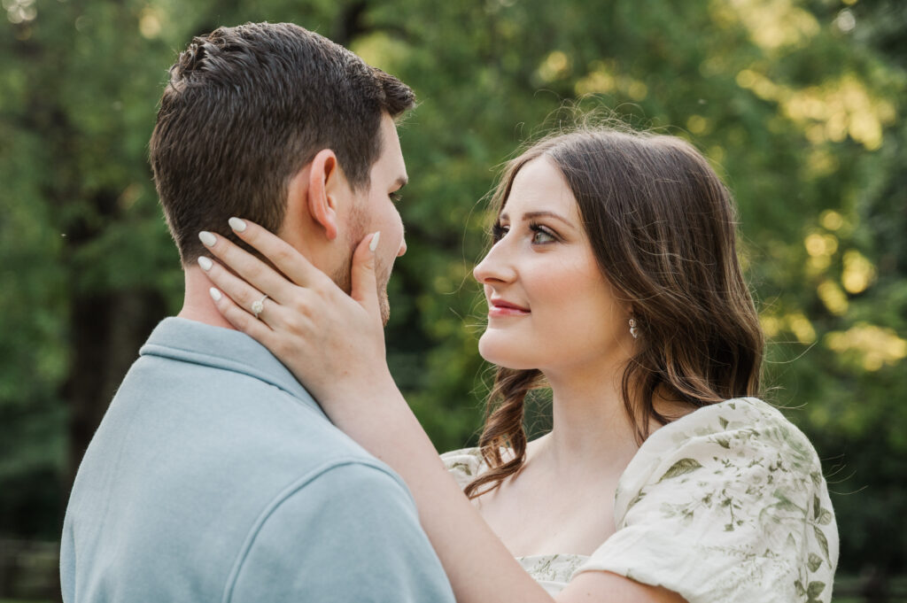 bride to be gazing into her future groom's eyes