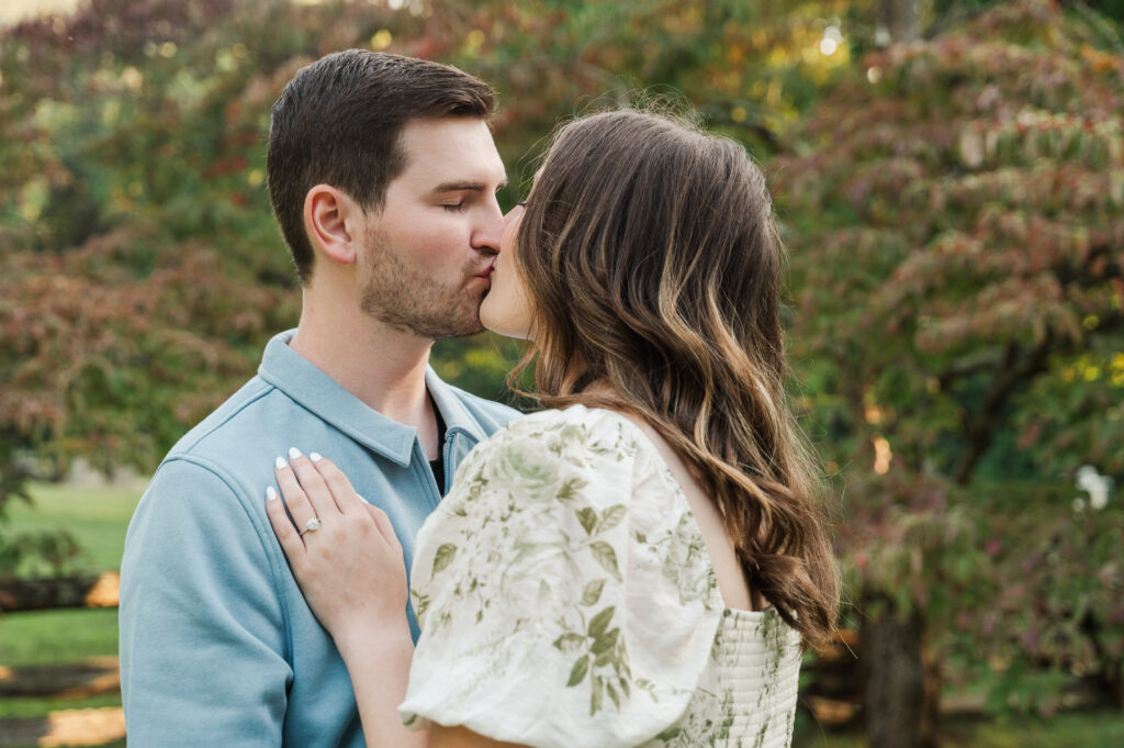 couple kissing during engagement session
