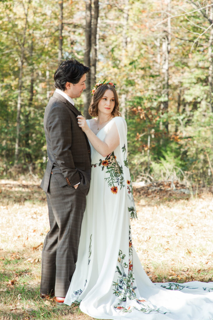 bride and groom portraits under tree canopy at Knight's Gambit Vineyard