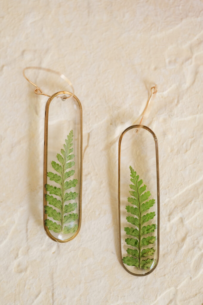 bride's custom made earrings with fern theme