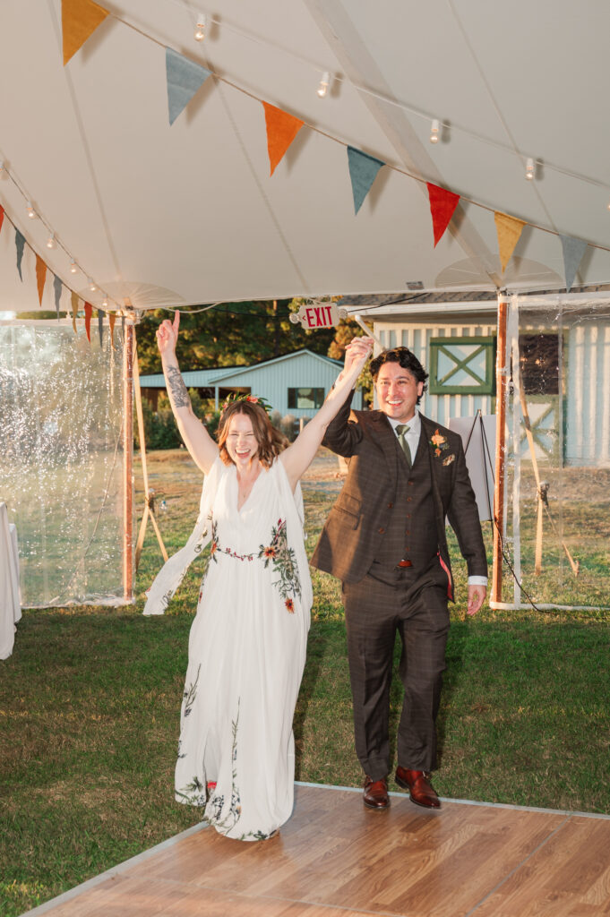 Introduction of bride and groom at reception