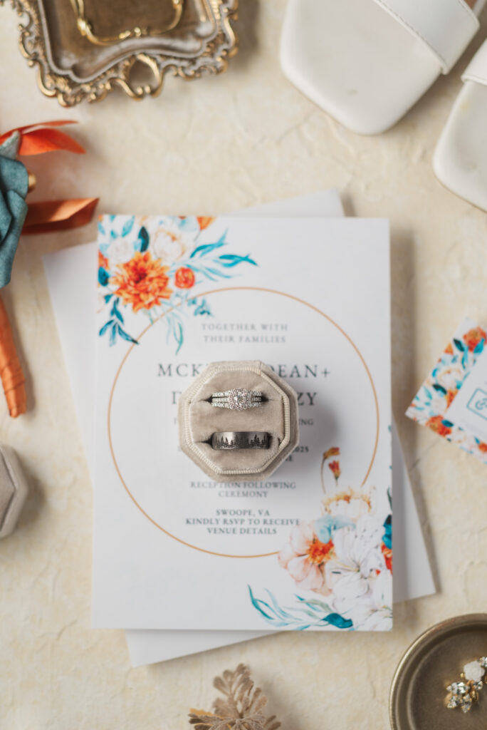 wedding rings on invitation