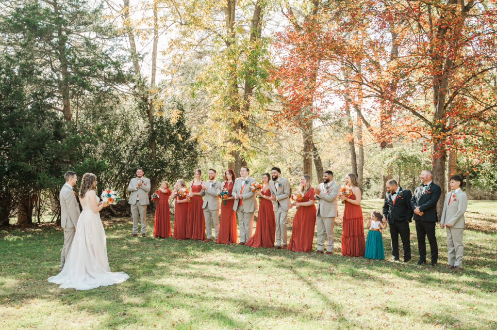First look with bridesmaids, brothers and groomsmen