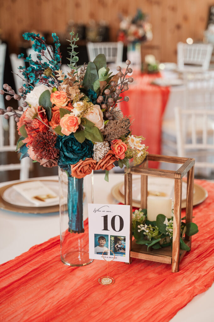 table decor at wedding reception Valley Mills Farm