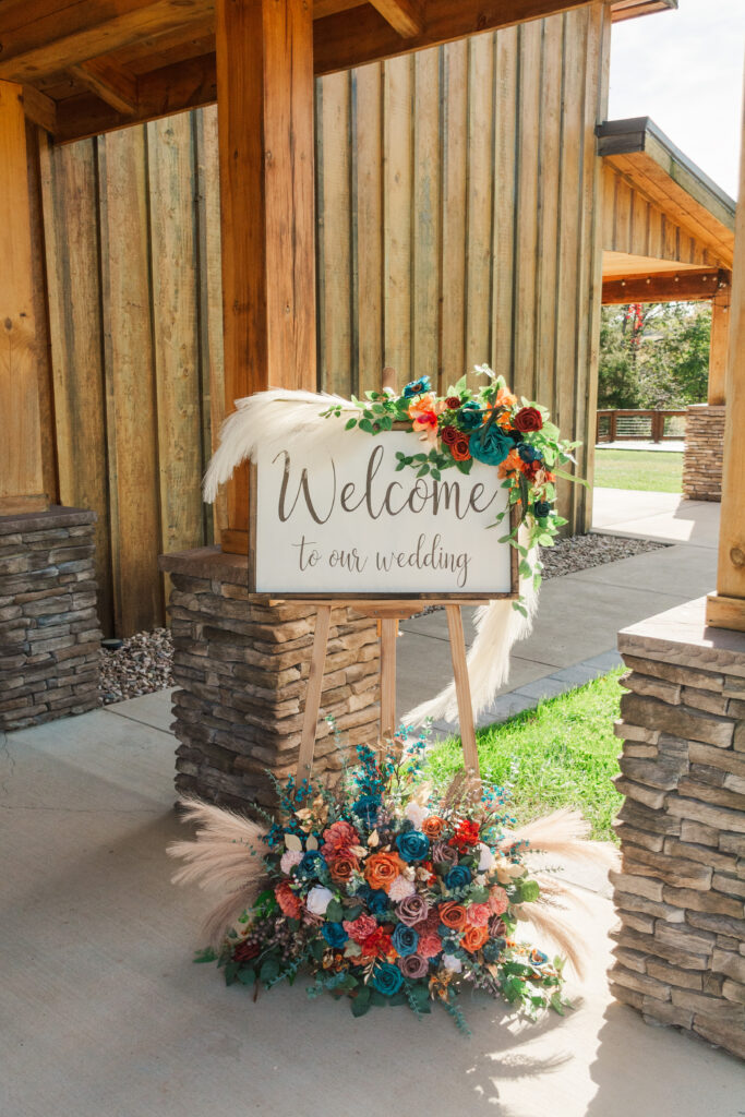 welcome signage at wedding reception Valley Mills Farm