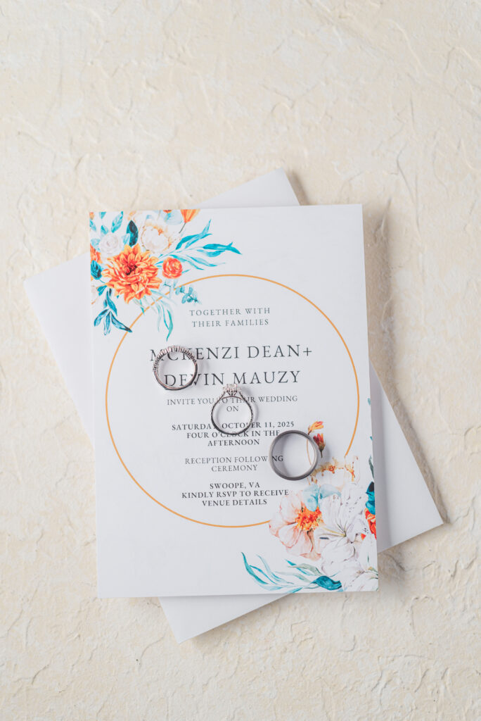 wedding rings on invitation