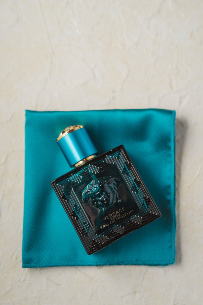 groom's cologne and pocket square
