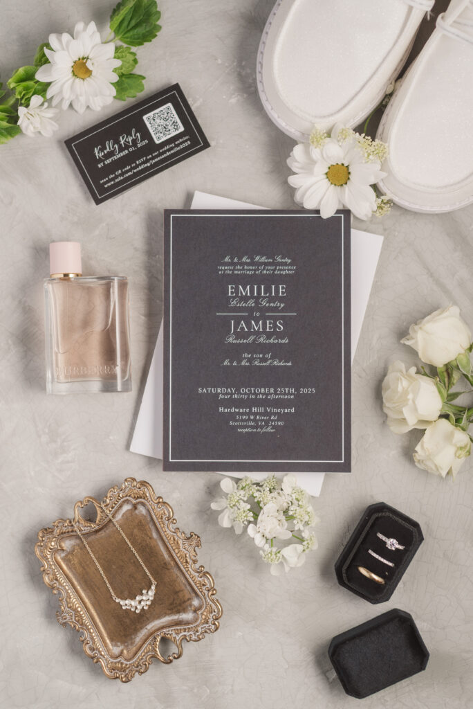 flatlay of bridal details