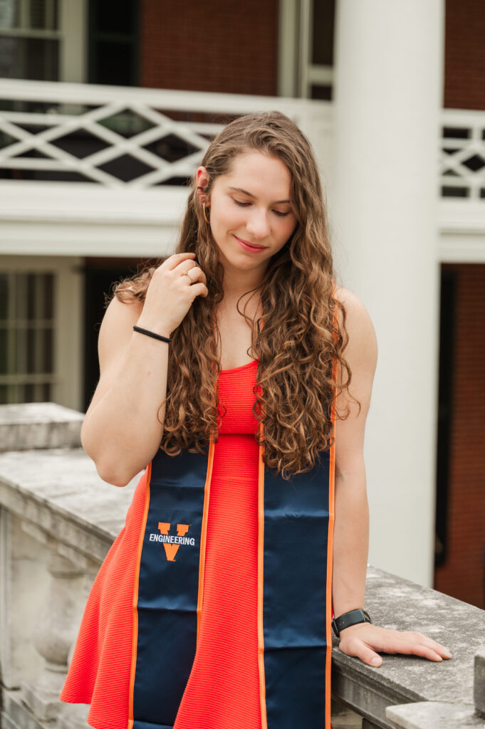 close up of Emily in front of Pavilion II